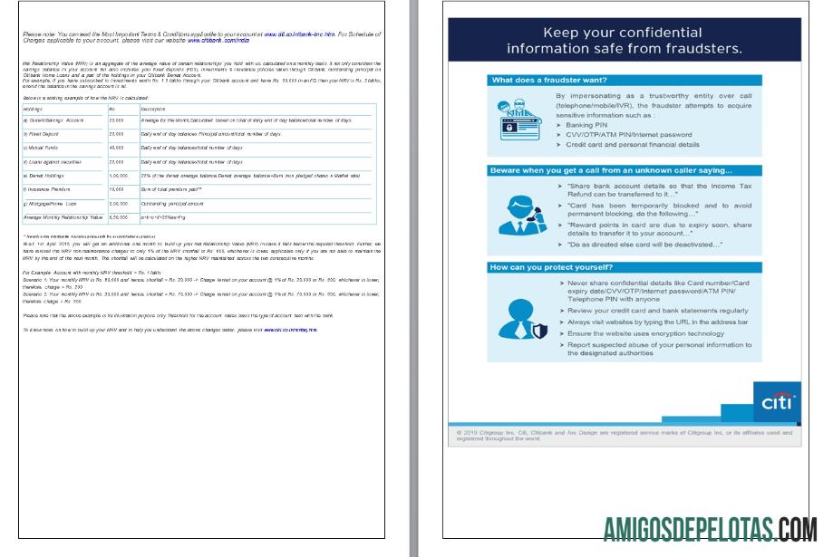 Extrato bancário do Citibank da Índia, 6 páginas, exemplo 5 6 Scr
